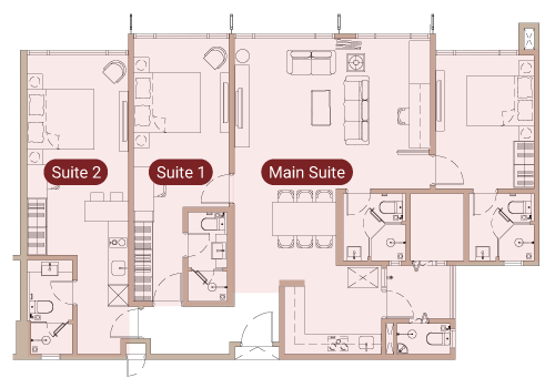 Floor plan — all three keys as one connected home